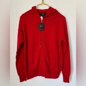 NWT Charter Club Luxury Red 100% Cashmere Full Zip Hoodie Sweater Women's XS